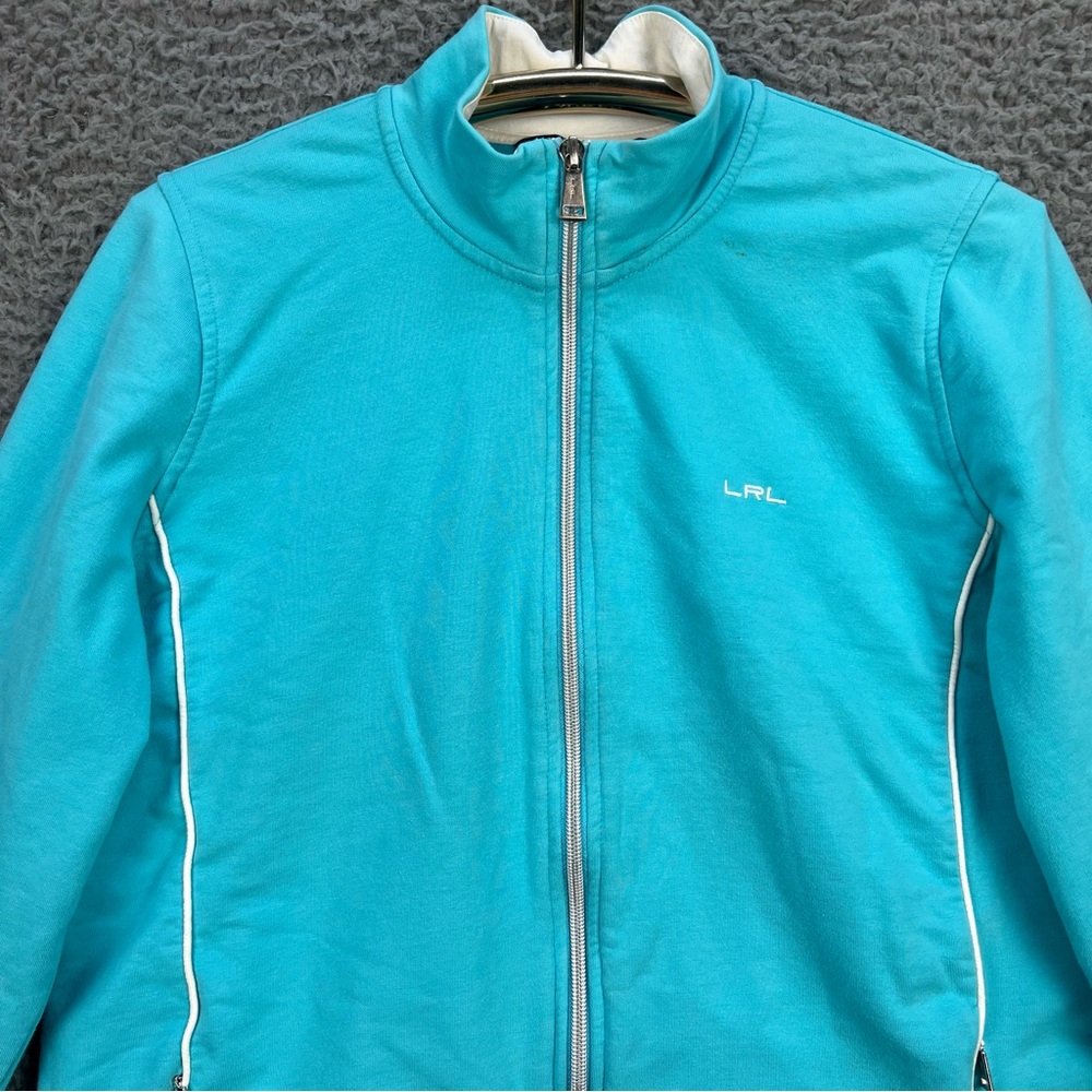LRL Ralph Lauren Sweatshirt Jacket Womens‎ Large Blue Full Zip Athleisure Casual